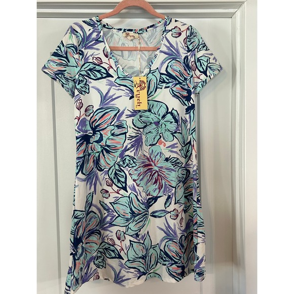 Aryeh Dresses & Skirts - NEW Aryeh Womens V Neck Short Sleeve Floral Print Dress‎ Blue Vacation Beach